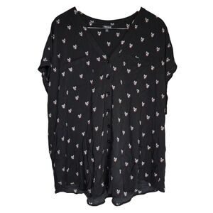 Torrid Womens Plus 3 Black Raccoon Print Button Down Short Sleeve Blouse Top